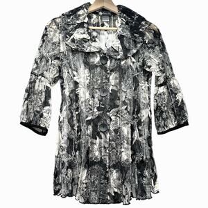 Damee, Inc Blouse Size Small Black and White Semi Sheer Button Up Avangard Top